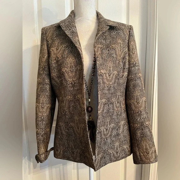 Kasper Vintage Light Brown & Light Tan W A Tint Of Gold  SZ 8 Blazer - Picture 2 of 13